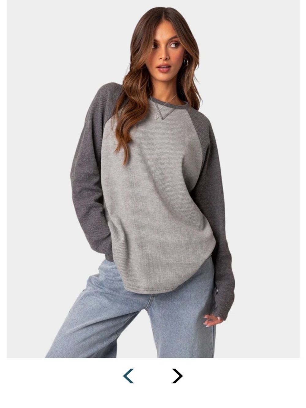 Edikted Two-Tone Gray Raglan Long Sleeve Tee
